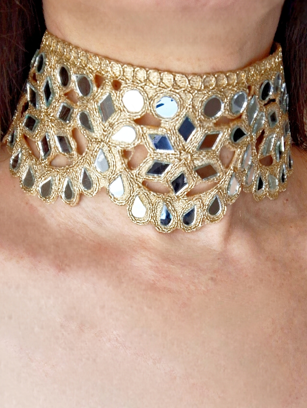 Handmade Boho Mirror Lace Fringe Choker Necklace Elegant Women Jewelry Festival - Picture 2 of 5